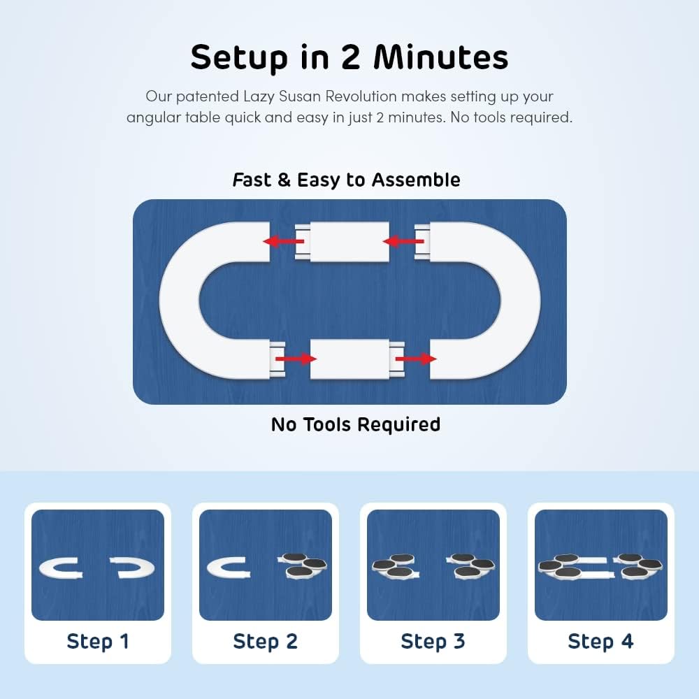 Rotating serving tray setup in two minutes, no tools required